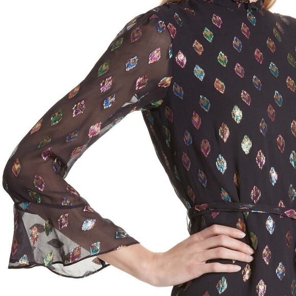 SALONI Silk Fil Coupe Marissa Mini Dress in Black Rainbow. * Read - Picture 3 of 15